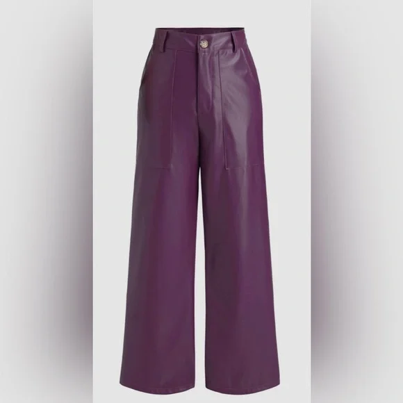 Cider Faux Leather plum merlot wine Purple Straight Leg Pants M hippie rock boho - Picture 2 of 10